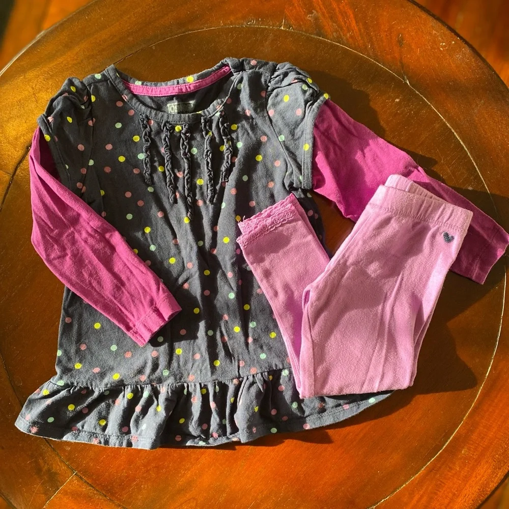 OshKosh ruffle Tunic long sleeve matching lace leggings Size 2T